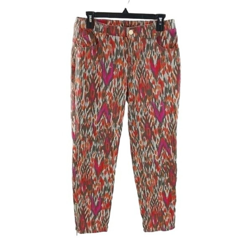 Chico's Black Label Womens Size 4 Multicolor Ikat Print Jeans Slim Fit Stretch
